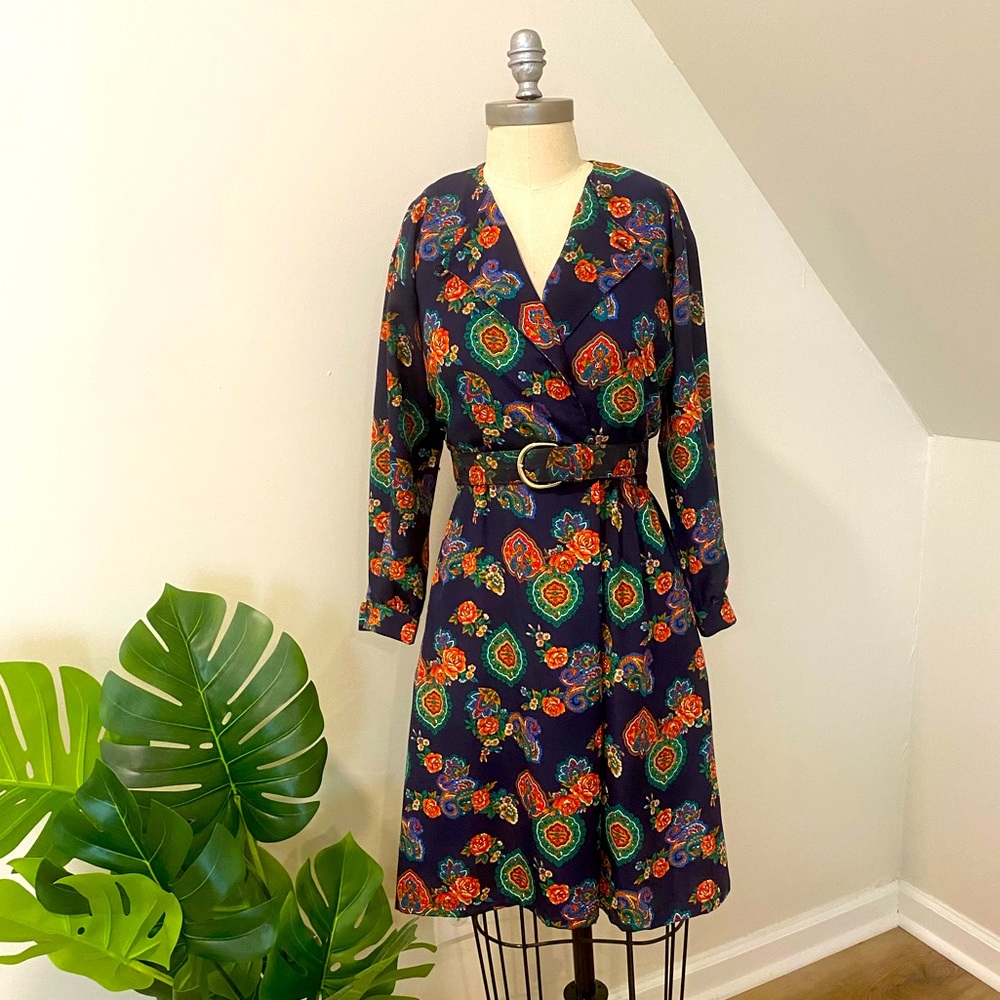 Vintage faux wrap dress with matching belt